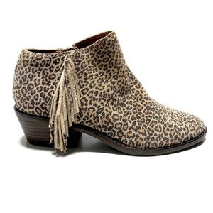 SHOP CLOSING! Lucky Brand Suede Leather Leopard Ankle Booties with Fringe
